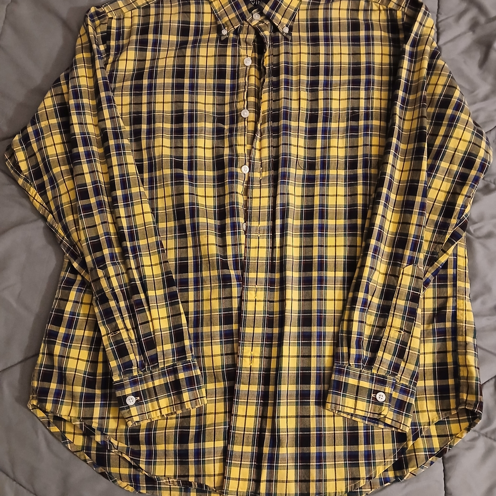 Yellow and Blue Plaid Men's Shirt